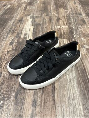 Sperry Black Leather Low-Top Sneakers with White Sole and Gold Heel Accent